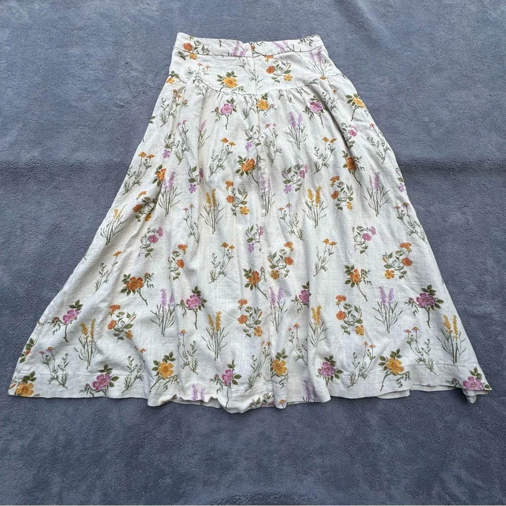 Petal & Pup Skirt Womens Small Cream Floral Midi Linen Blend Summer - Picture 5 of 12